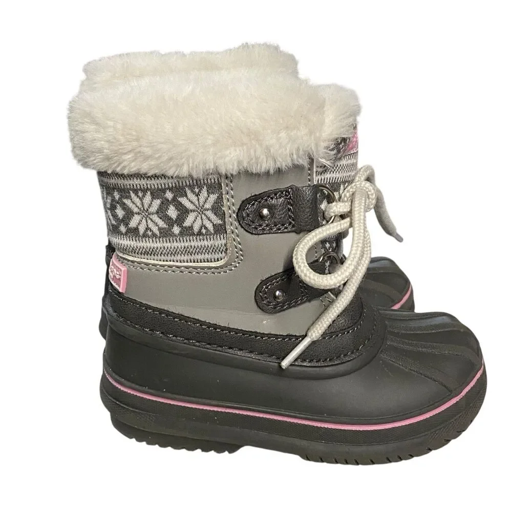 London Fog Lil Tottenham Winter Snow Boots Gray/Black/Pink Faux Fur Toddler Sz 7